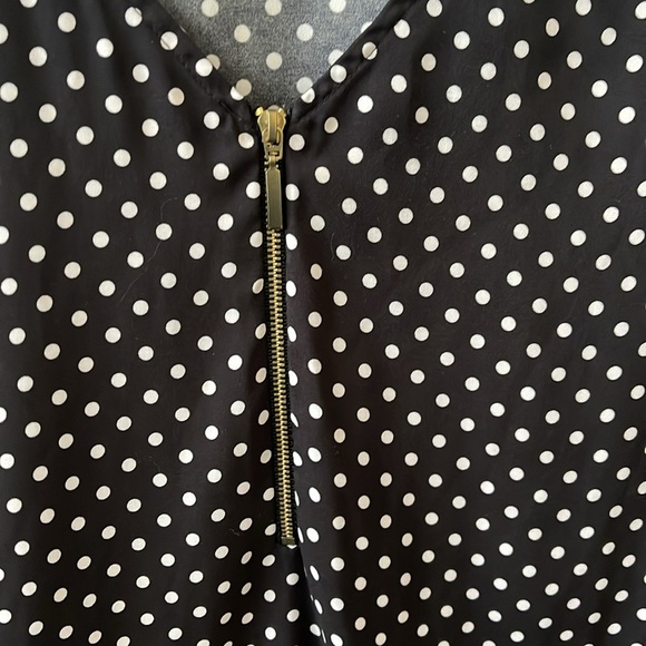 Size small, women’s Express black and white polkadot top with zipper. - Picture 2 of 5